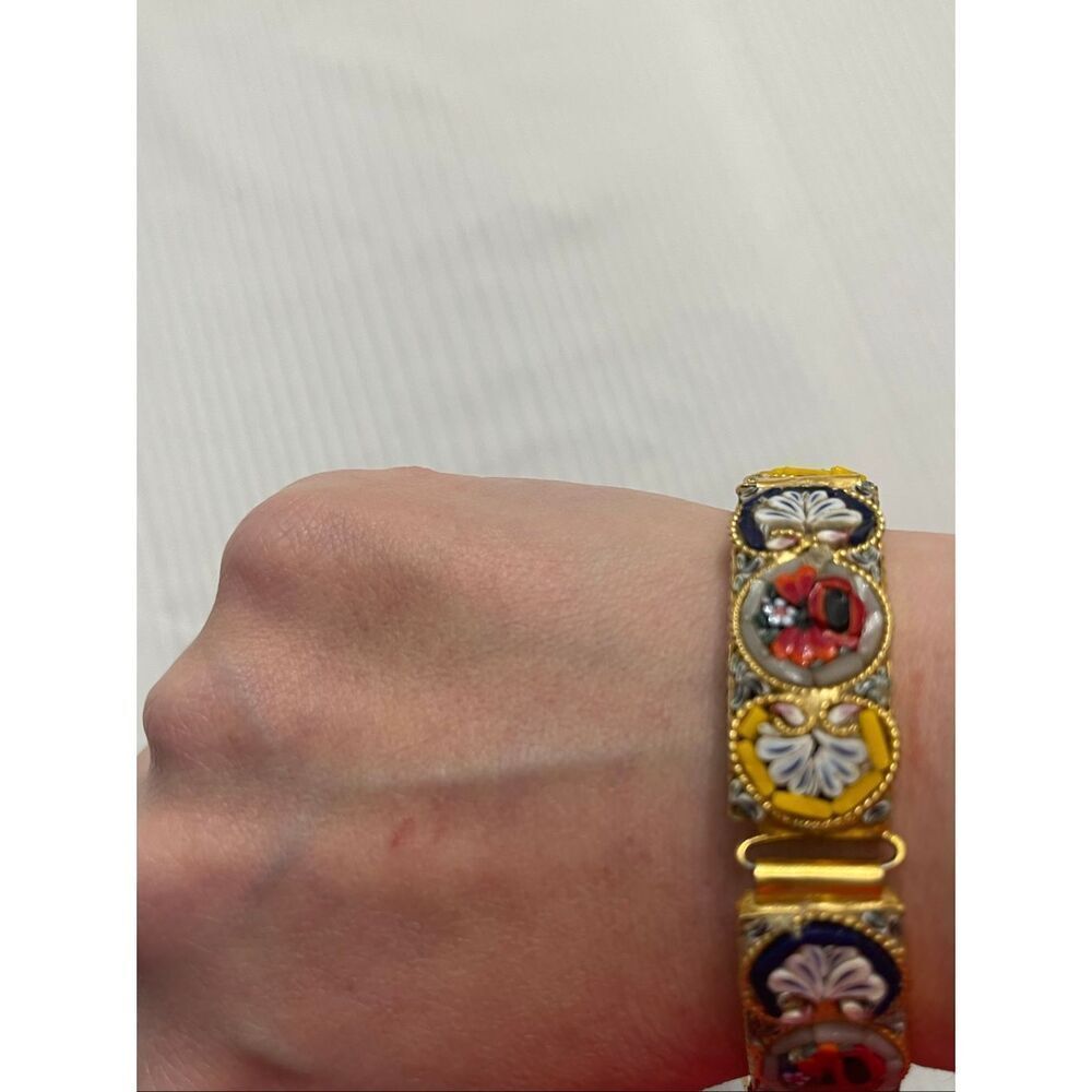 Antique Vintage Micro Mosaic Millefiori Bracelet Art Deco Victorian Panel